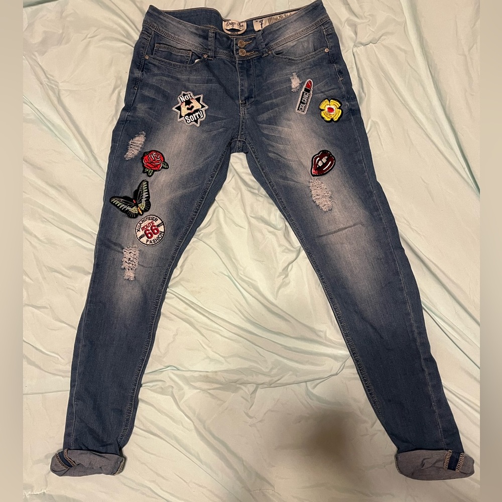 (2/$15) Indigo Rein Ankle Patchwork Jeans size 7